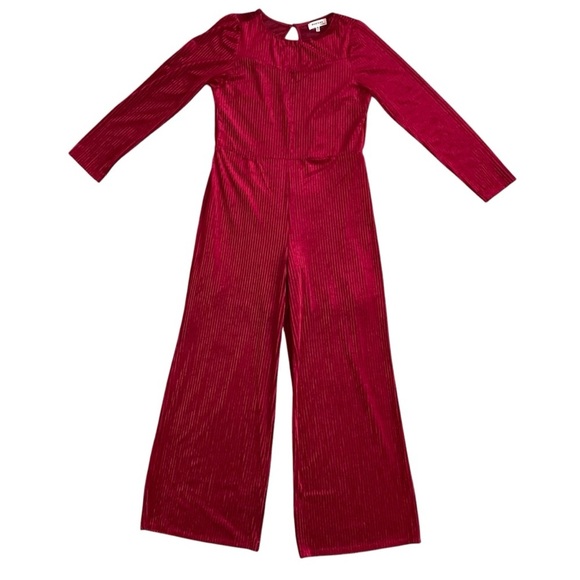 Monteau Velvet Ribbed Wide Leg Jumpsuit Women’s Size XL Burgundy Open Back - Picture 1 of 8